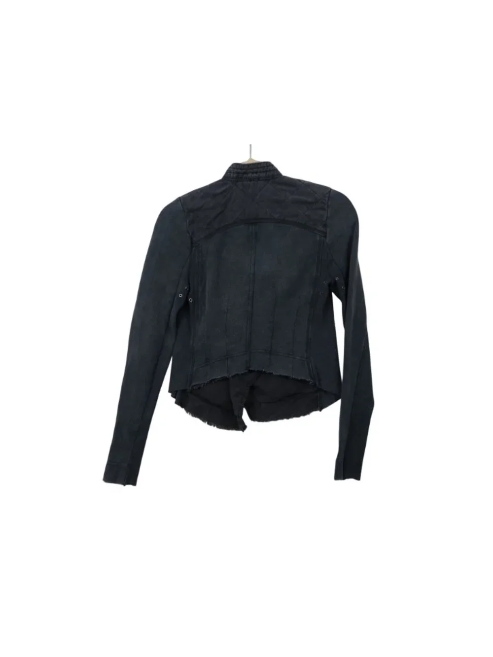 Free People XS Quilted Front-Open Moto Jacket Gray Cotton Artsy
